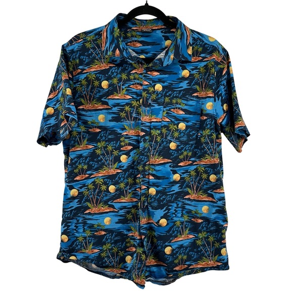 Hurley Other - Hurley Button Down Hawaiian Shirt Mens M Blue Tropical Palm Tree